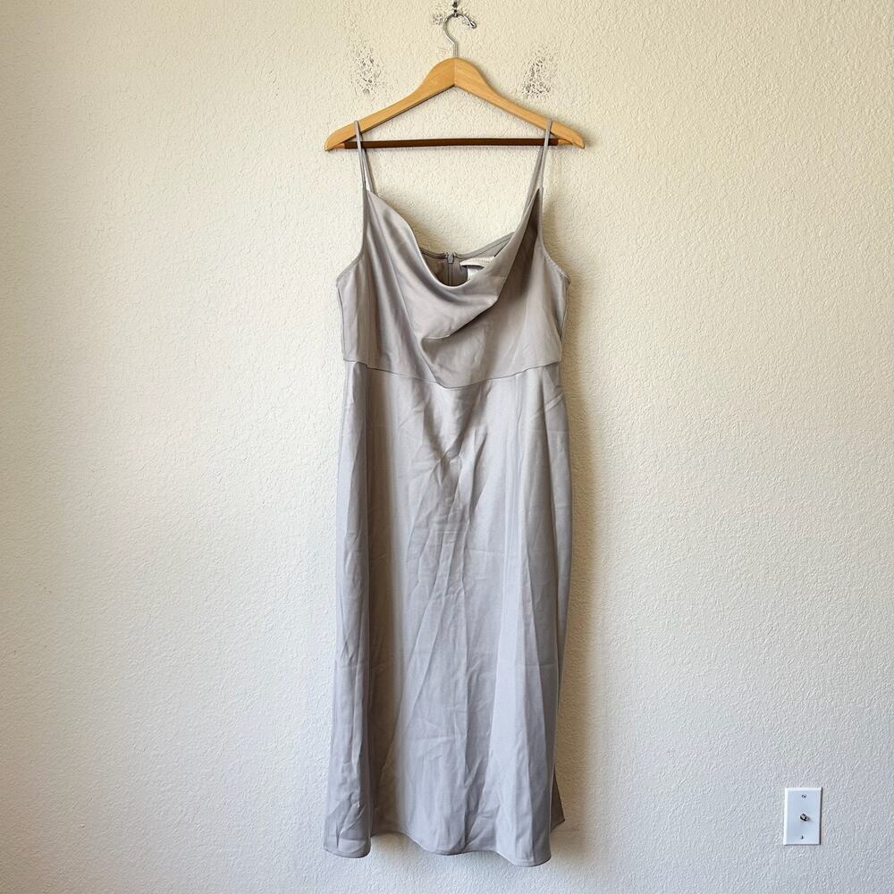 BHLDN ANTHROPOLOGIE Cali Slip Dress Gray Satin Charmeuse Draped NWT